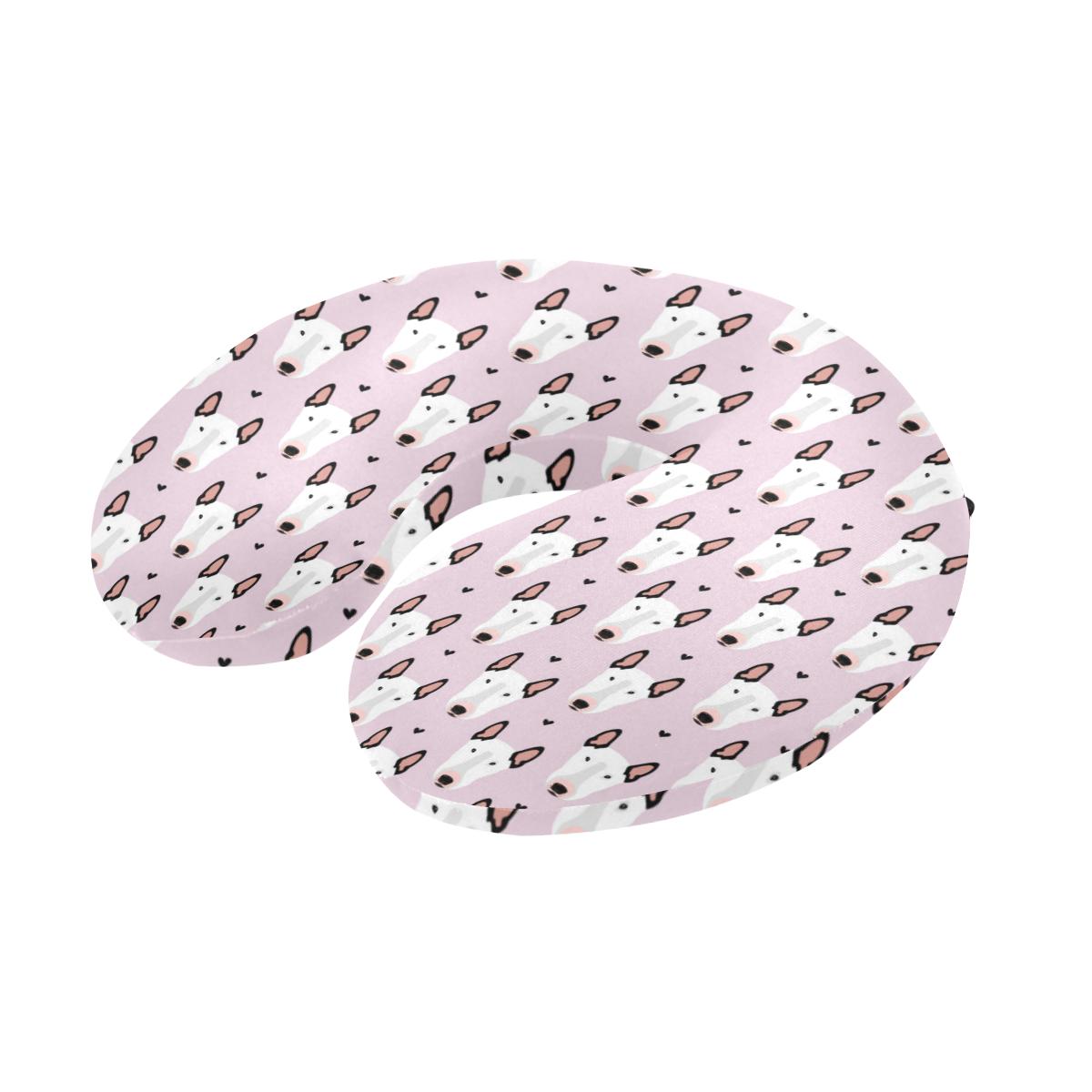 Bull Terrier Pink Print Pattern U-Shaped Travel Neck Pillow-JTAMIGO.COM
