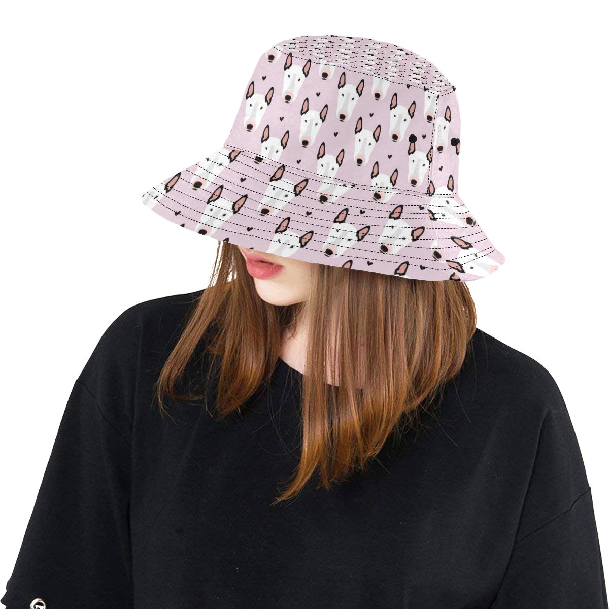 Bull Terrier Pink Print Pattern Unisex Bucket Hat