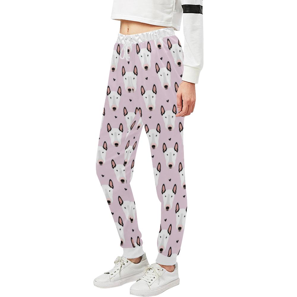 Bull Terrier Pink Print Pattern Unisex Casual Sweatpants (Model L11)-JTAMIGO.COM