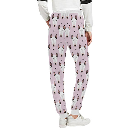Bull Terrier Pink Print Pattern Unisex Casual Sweatpants (Model L11)-JTAMIGO.COM