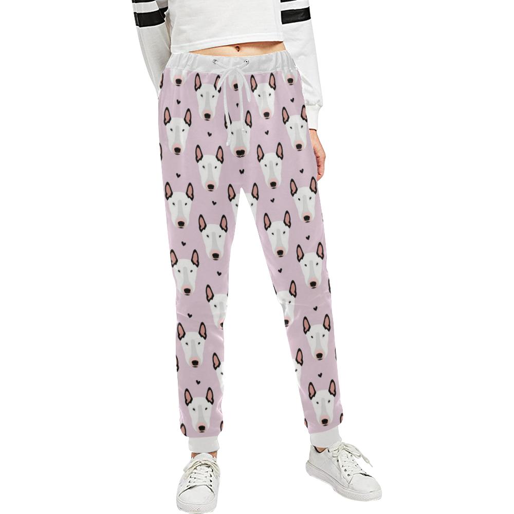 Bull Terrier Pink Print Pattern Unisex Casual Sweatpants (Model L11)-JTAMIGO.COM