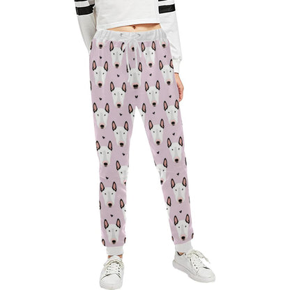 Bull Terrier Pink Print Pattern Unisex Casual Sweatpants (Model L11)-JTAMIGO.COM