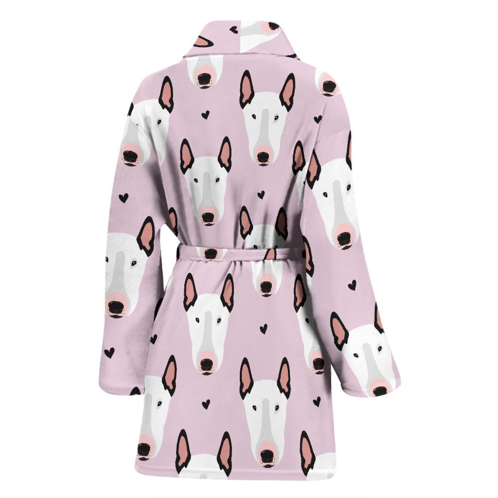 Bull Terrier Pink Print Pattern Women Bath Robe-JTAMIGO.COM
