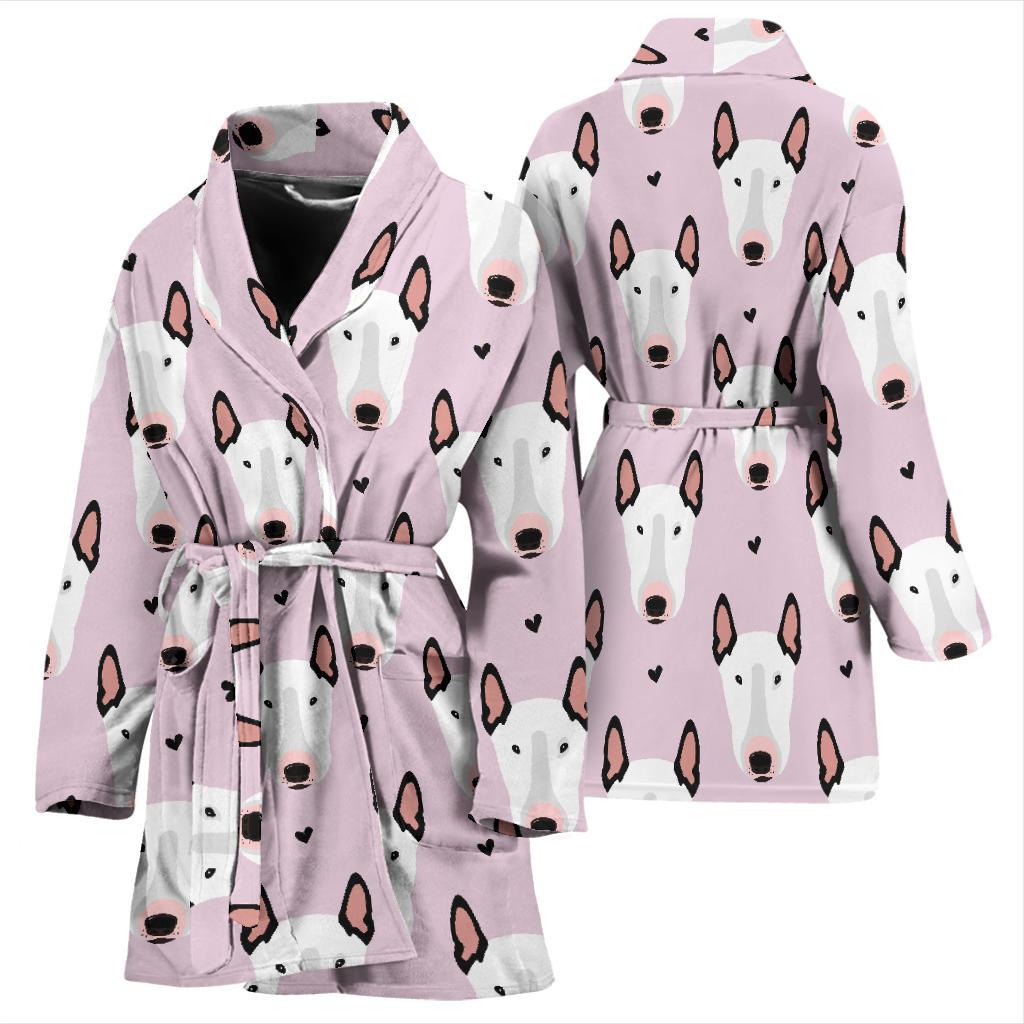 Bull Terrier Pink Print Pattern Women Bath Robe-JTAMIGO.COM