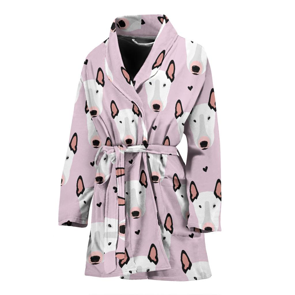 Bull Terrier Pink Print Pattern Women Bath Robe-JTAMIGO.COM