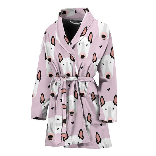 Bull Terrier Pink Print Pattern Women Bath Robe-JTAMIGO.COM