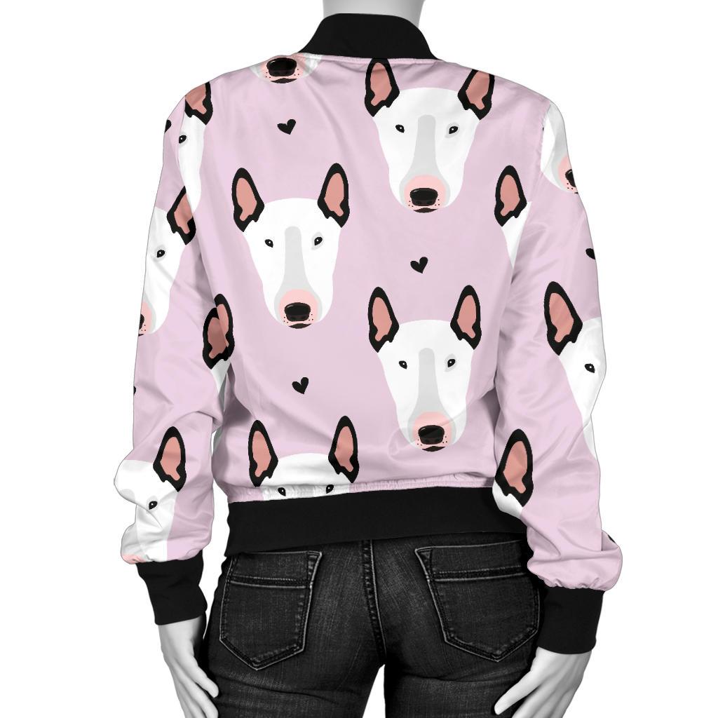 Bull Terrier Pink Print Pattern Women Casual Bomber Jacket