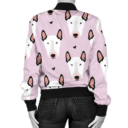 Bull Terrier Pink Print Pattern Women Casual Bomber Jacket