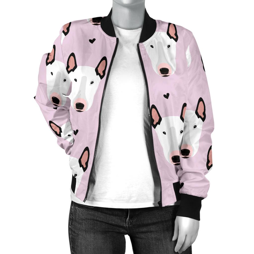 Bull Terrier Pink Print Pattern Women Casual Bomber Jacket