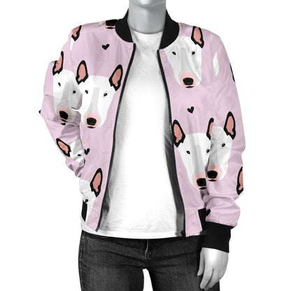 Bull Terrier Pink Print Pattern Women Casual Bomber Jacket