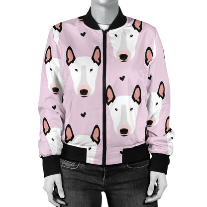 Bull Terrier Pink Print Pattern Women Casual Bomber Jacket