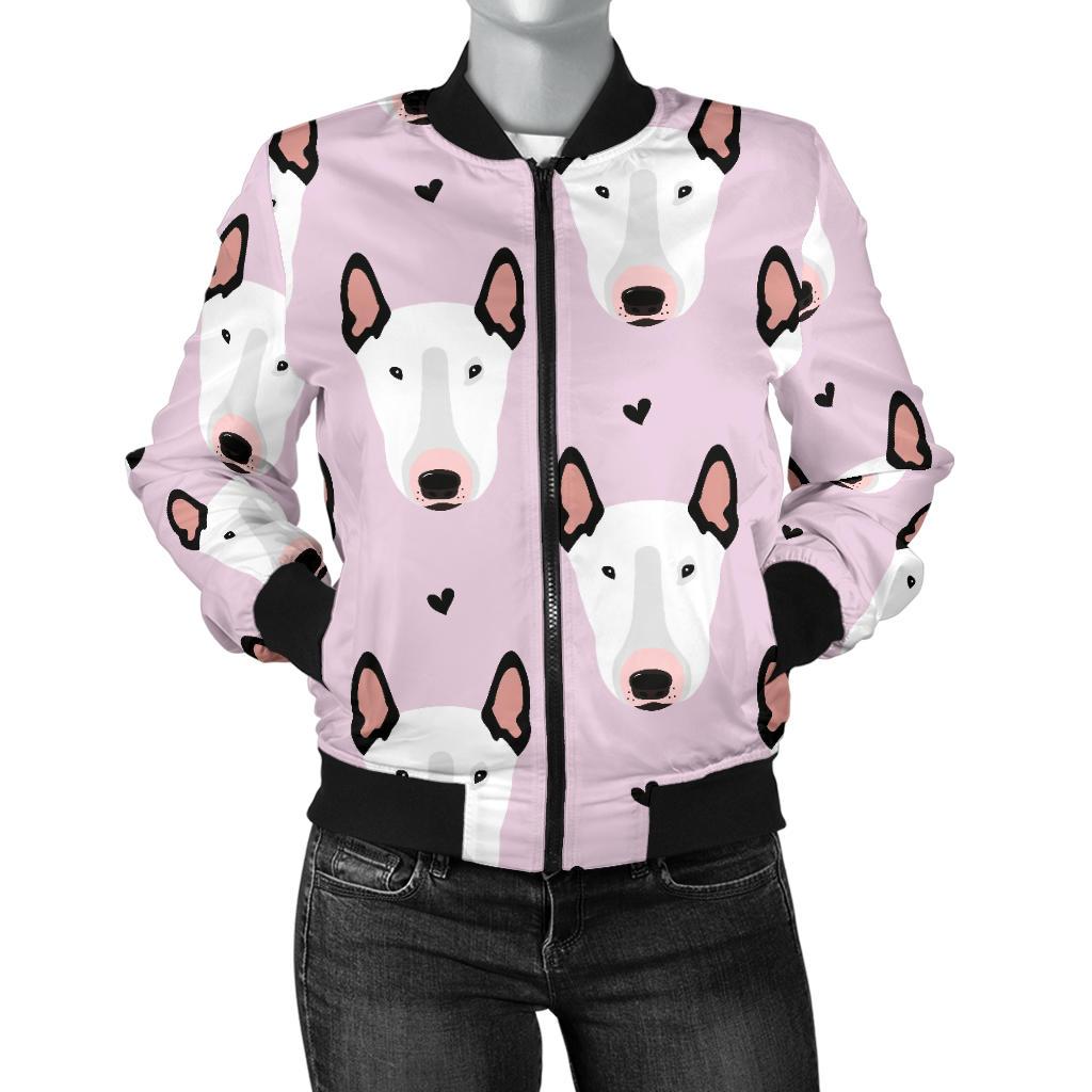 Bull Terrier Pink Print Pattern Women Casual Bomber Jacket