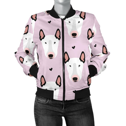 Bull Terrier Pink Print Pattern Women Casual Bomber Jacket