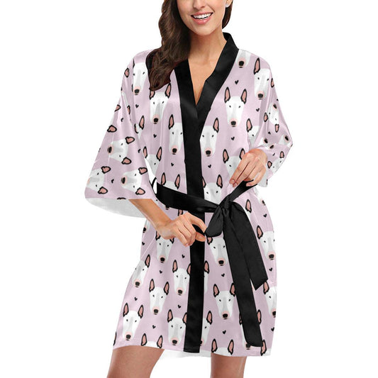 Bull Terrier Pink Print Pattern Women Short Kimono Robe