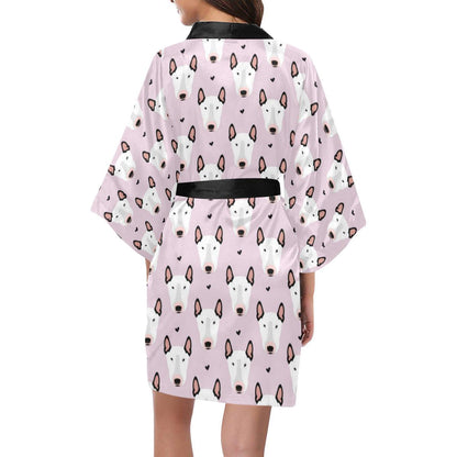 Bull Terrier Pink Print Pattern Women Short Kimono Robe