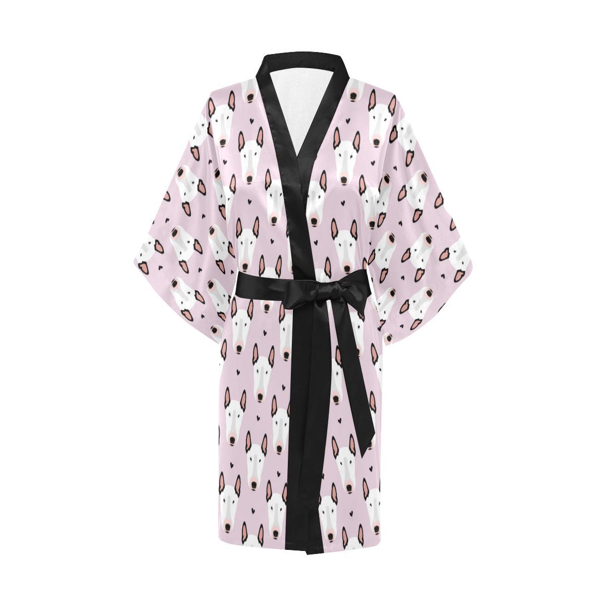 Bull Terrier Pink Print Pattern Women Short Kimono Robe