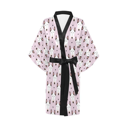 Bull Terrier Pink Print Pattern Women Short Kimono Robe