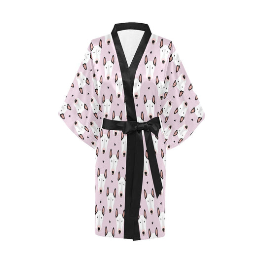 Bull Terrier Pink Print Pattern Women Short Kimono Robe
