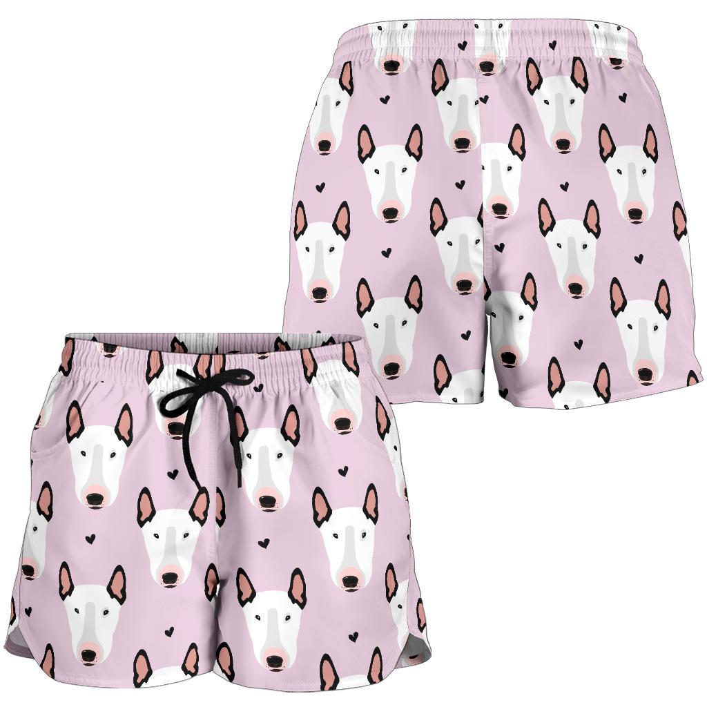 Bull Terrier Pink Print Pattern Women Shorts-JTAMIGO.COM