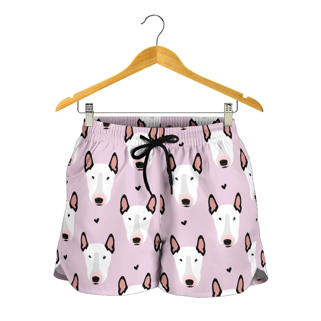 Bull Terrier Pink Print Pattern Women Shorts-JTAMIGO.COM