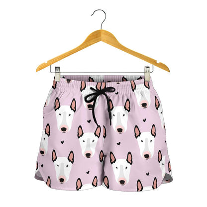 Bull Terrier Pink Print Pattern Women Shorts-JTAMIGO.COM