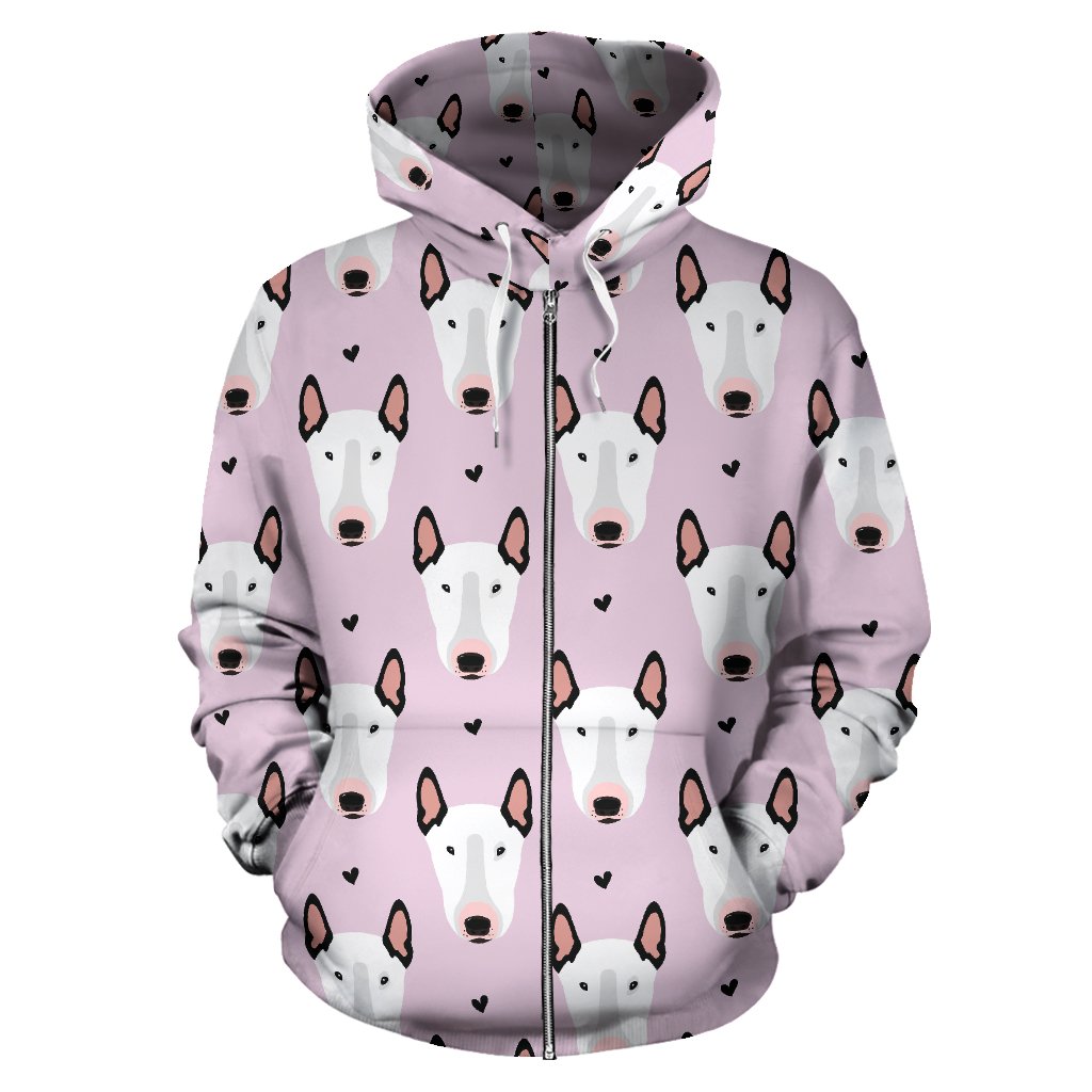 Bull Terrier Pink Print Pattern Zip Up Hoodie