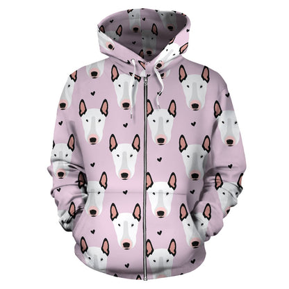 Bull Terrier Pink Print Pattern Zip Up Hoodie
