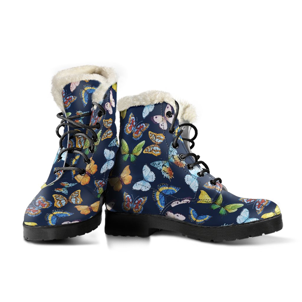 Butterfly Beautiful Print Pattern Faux Fur Leather Boots-JTAMIGO.COM