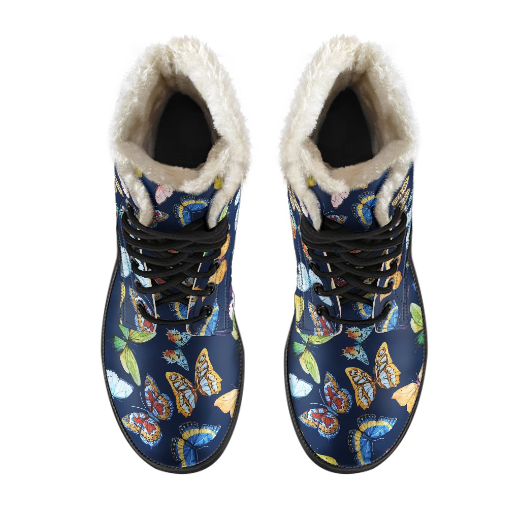 Butterfly Beautiful Print Pattern Faux Fur Leather Boots-JTAMIGO.COM