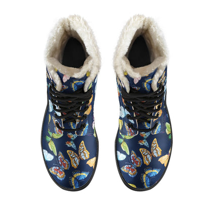 Butterfly Beautiful Print Pattern Faux Fur Leather Boots-JTAMIGO.COM
