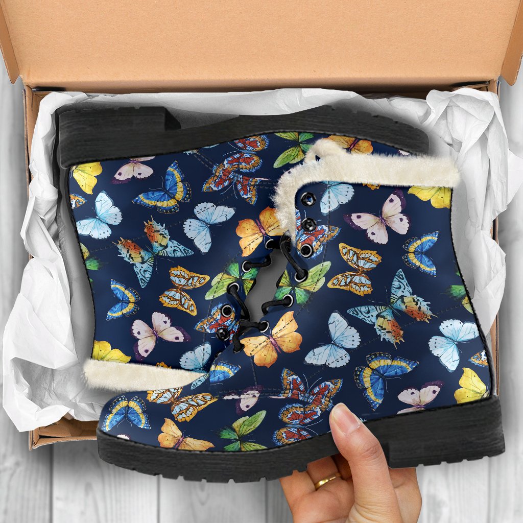 Butterfly Beautiful Print Pattern Faux Fur Leather Boots-JTAMIGO.COM