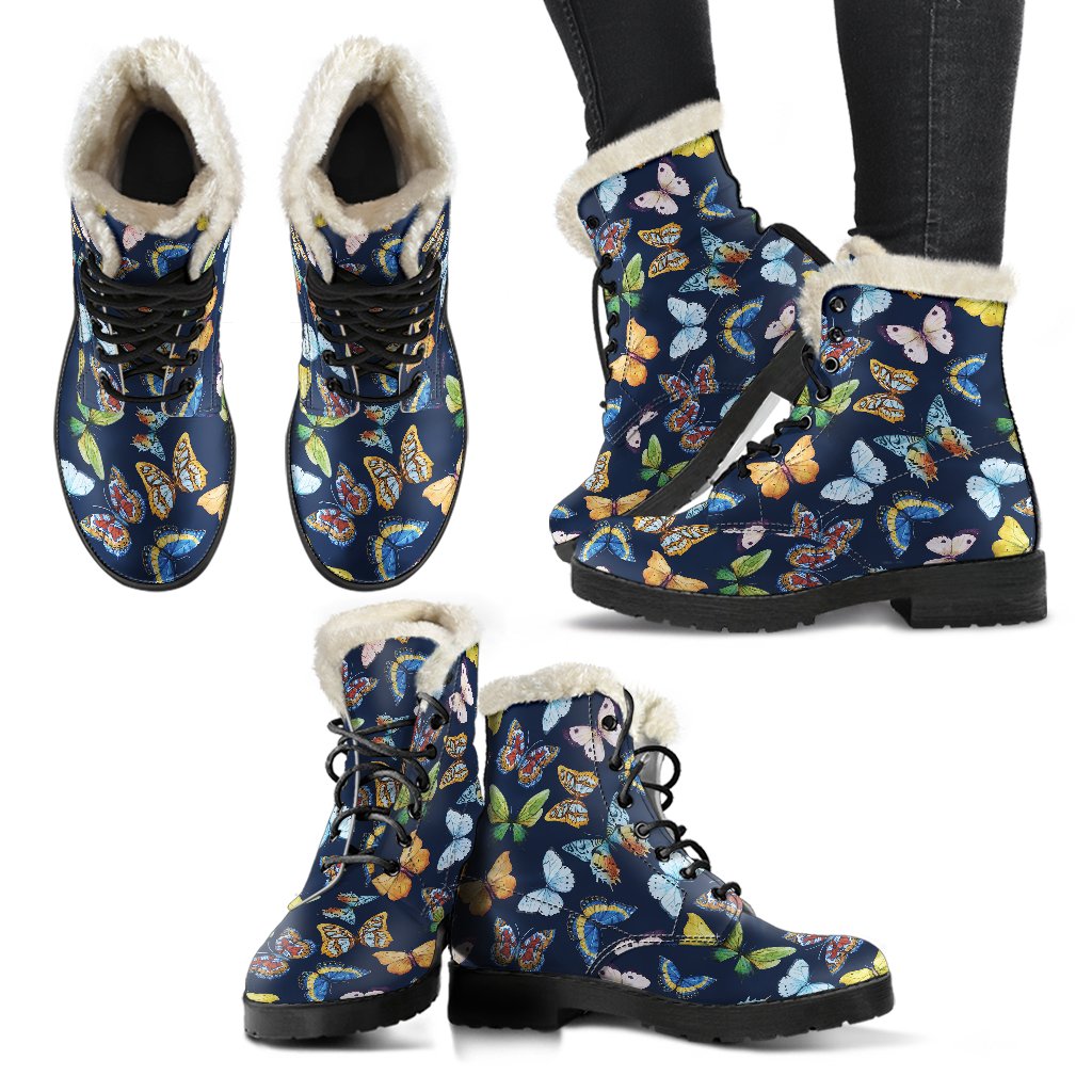 Butterfly Beautiful Print Pattern Faux Fur Leather Boots-JTAMIGO.COM