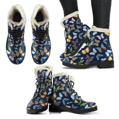 Butterfly Beautiful Print Pattern Faux Fur Leather Boots-JTAMIGO.COM