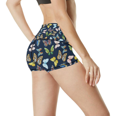 Butterfly Beautiful Print Pattern High Waisted Spandex Shorts-JTAMIGO.COM