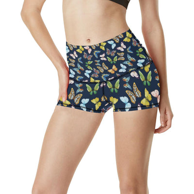 Butterfly Beautiful Print Pattern High Waisted Spandex Shorts-JTAMIGO.COM