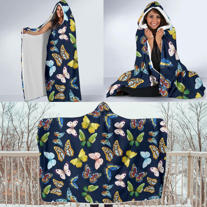 Butterfly Beautiful Print Pattern Hooded Blanket-JTAMIGO.COM
