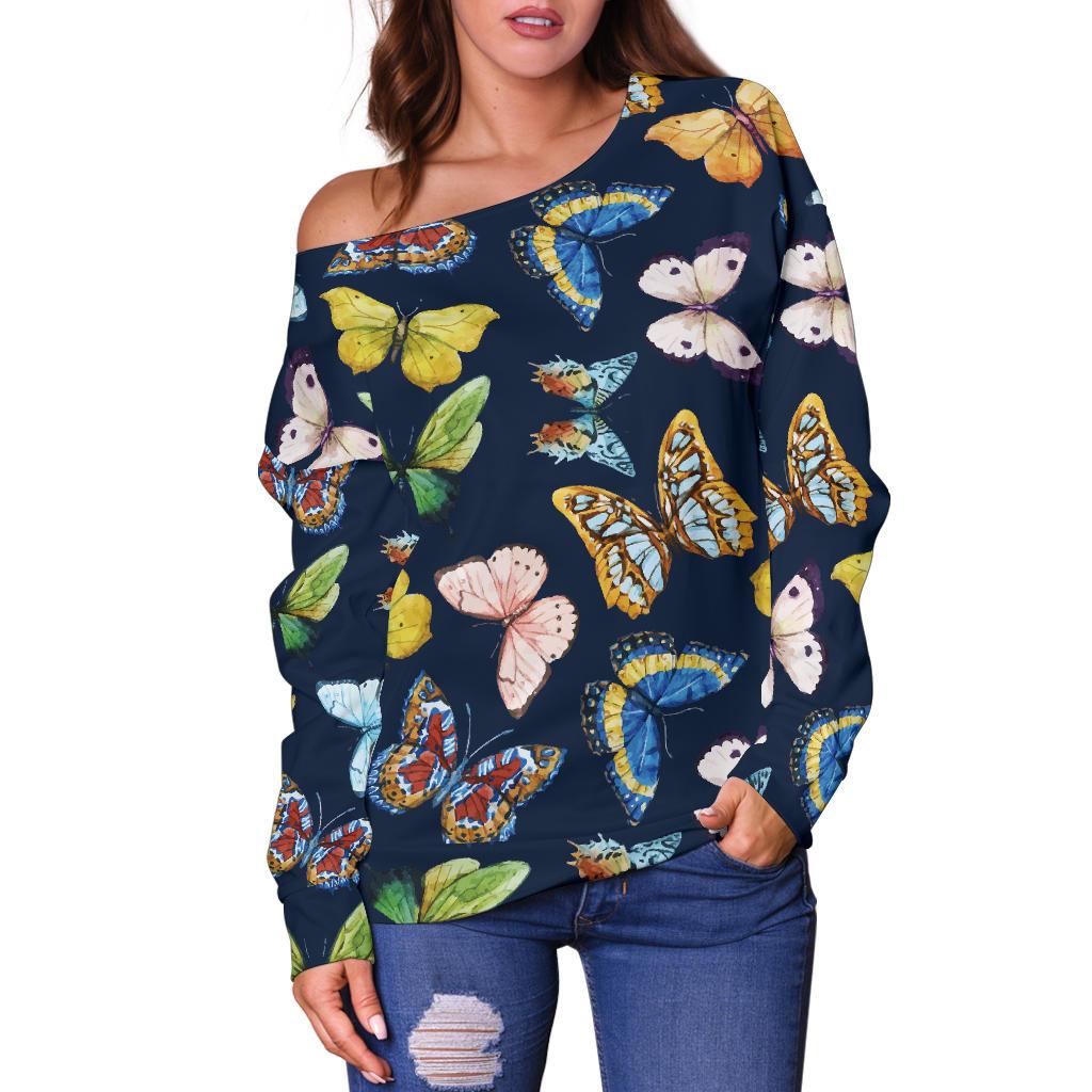 Butterfly Beautiful Print Pattern Off Shoulder Sweatshirt