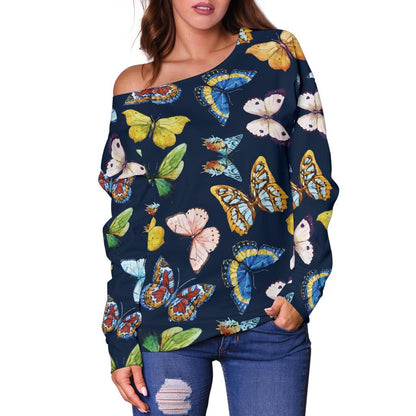 Butterfly Beautiful Print Pattern Off Shoulder Sweatshirt