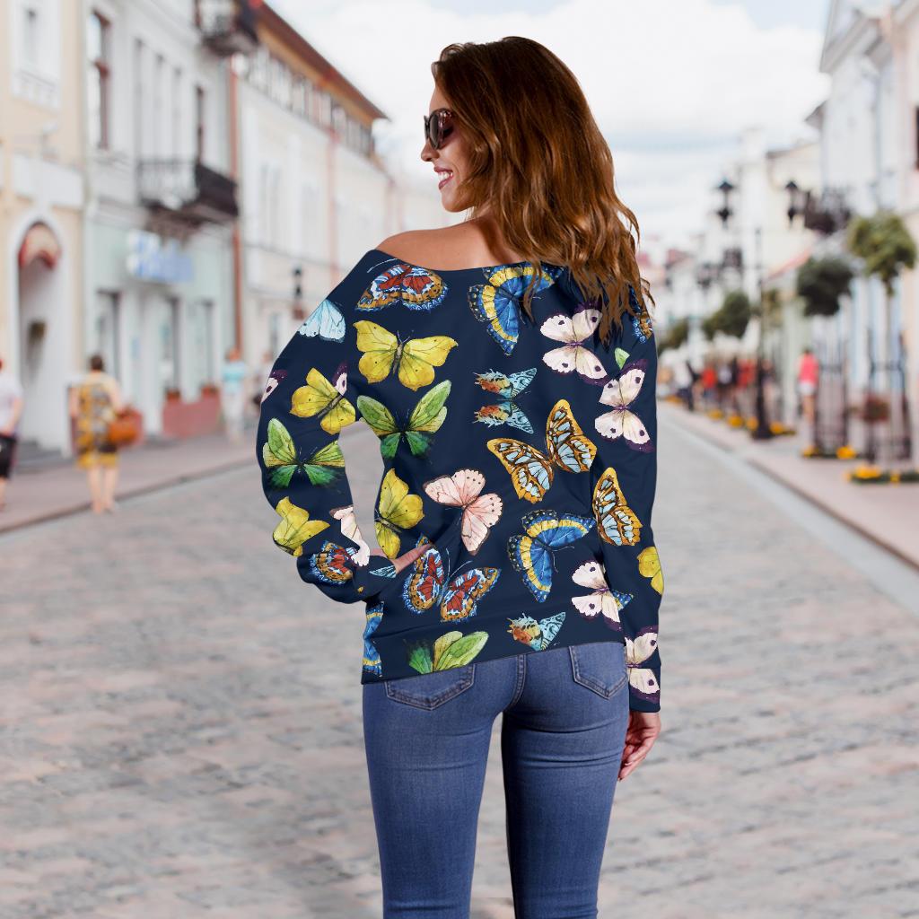 Butterfly Beautiful Print Pattern Off Shoulder Sweatshirt