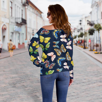 Butterfly Beautiful Print Pattern Off Shoulder Sweatshirt