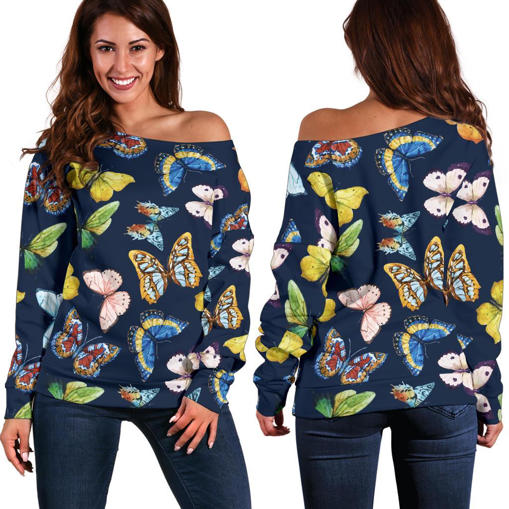 Butterfly Beautiful Print Pattern Off Shoulder Sweatshirt