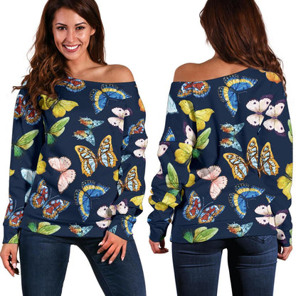Butterfly Beautiful Print Pattern Off Shoulder Sweatshirt