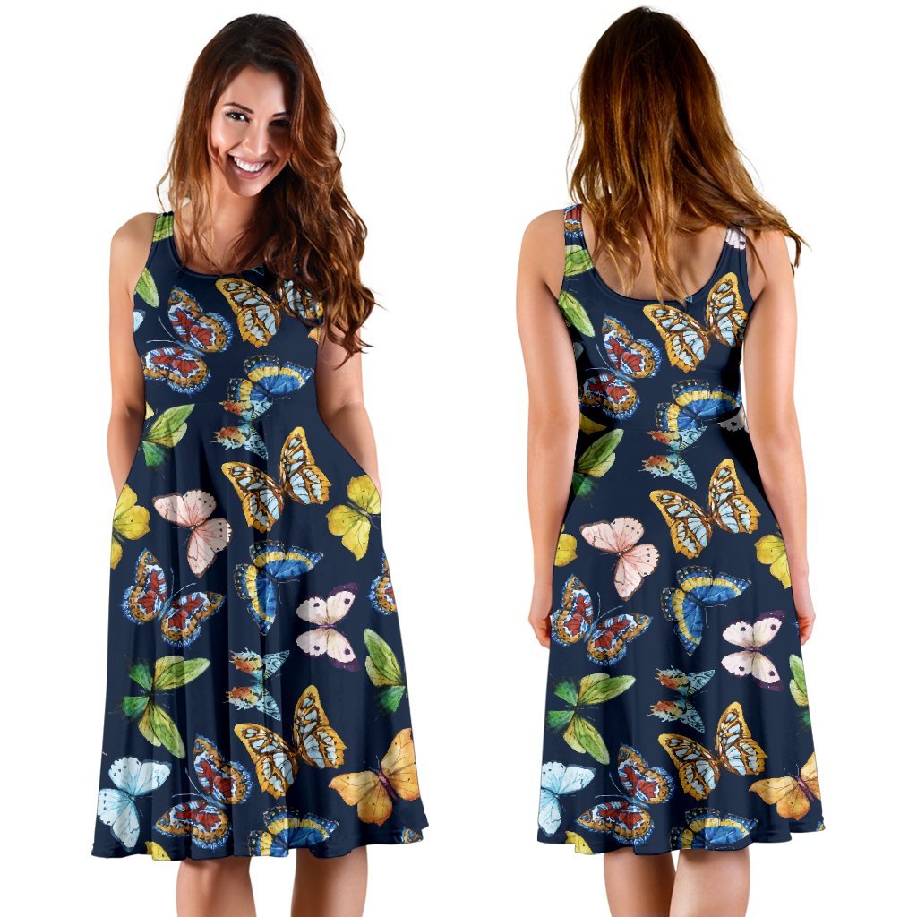 Butterfly Beautiful Print Pattern Sleeveless Dress
