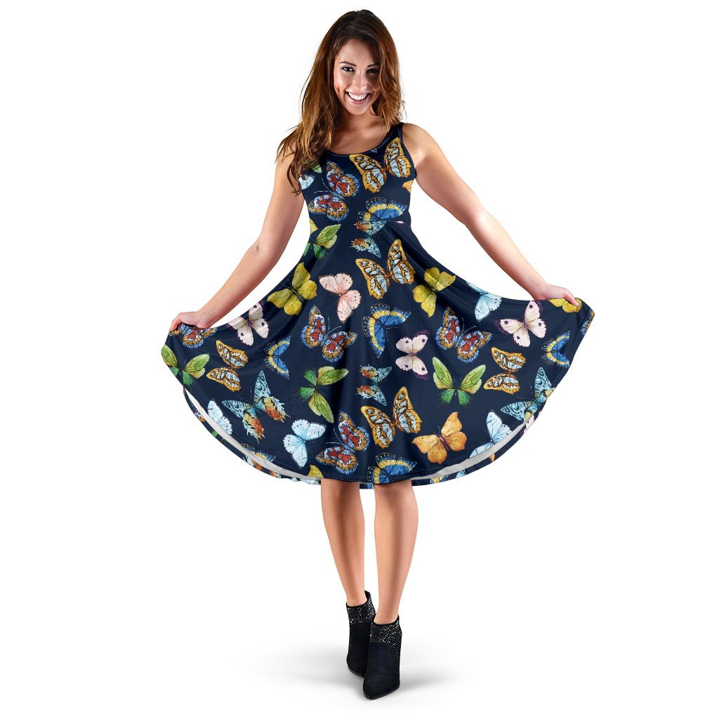 Butterfly Beautiful Print Pattern Sleeveless Dress
