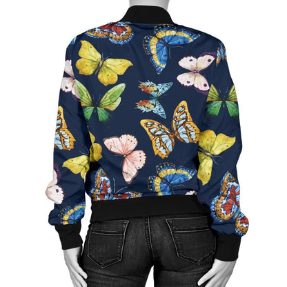 Butterfly Beautiful Print Pattern Women Casual Bomber Jacket