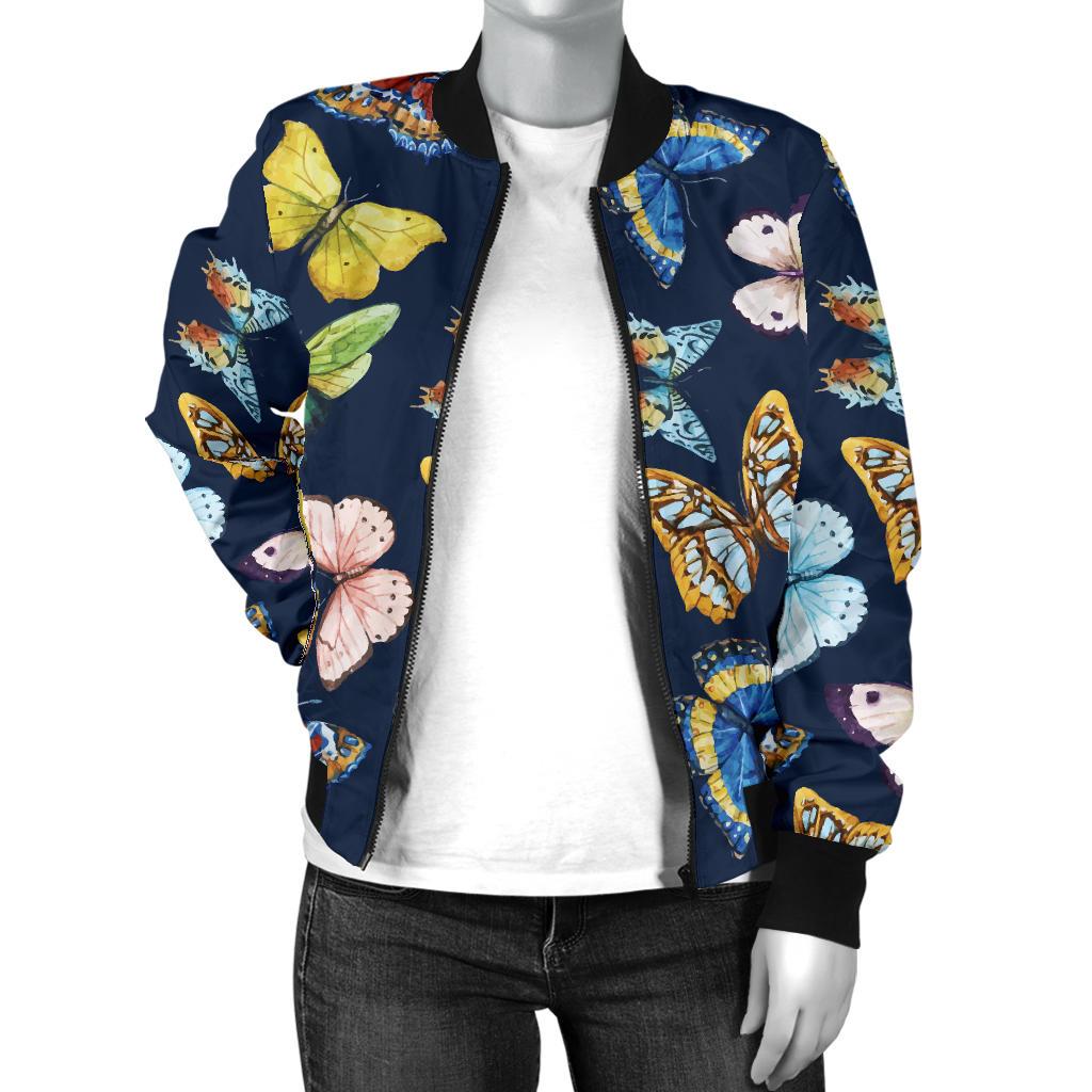 Butterfly Beautiful Print Pattern Women Casual Bomber Jacket