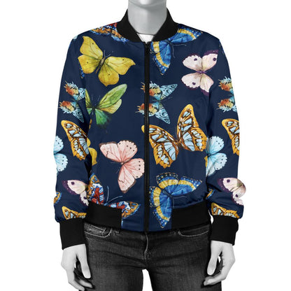 Butterfly Beautiful Print Pattern Women Casual Bomber Jacket