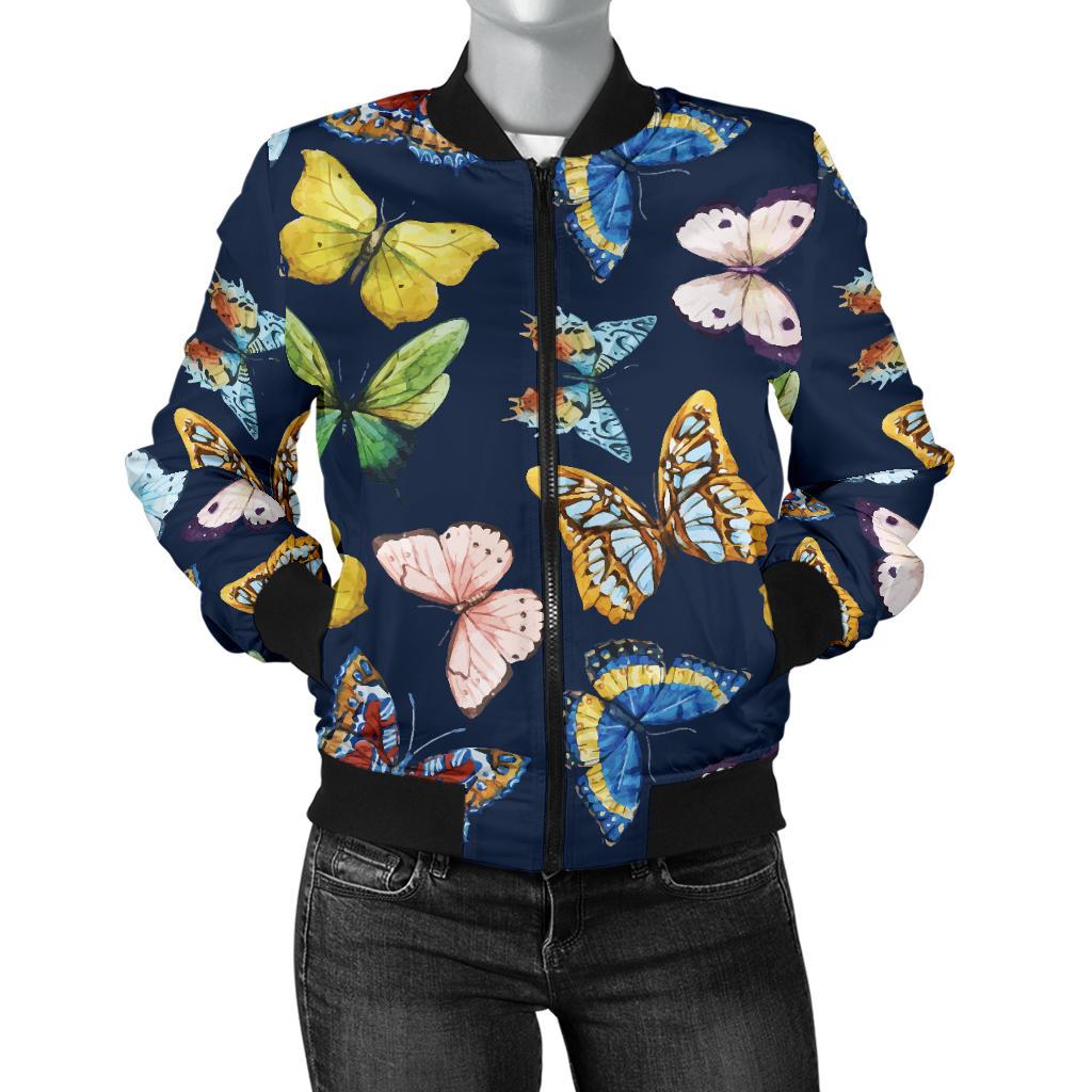 Butterfly Beautiful Print Pattern Women Casual Bomber Jacket