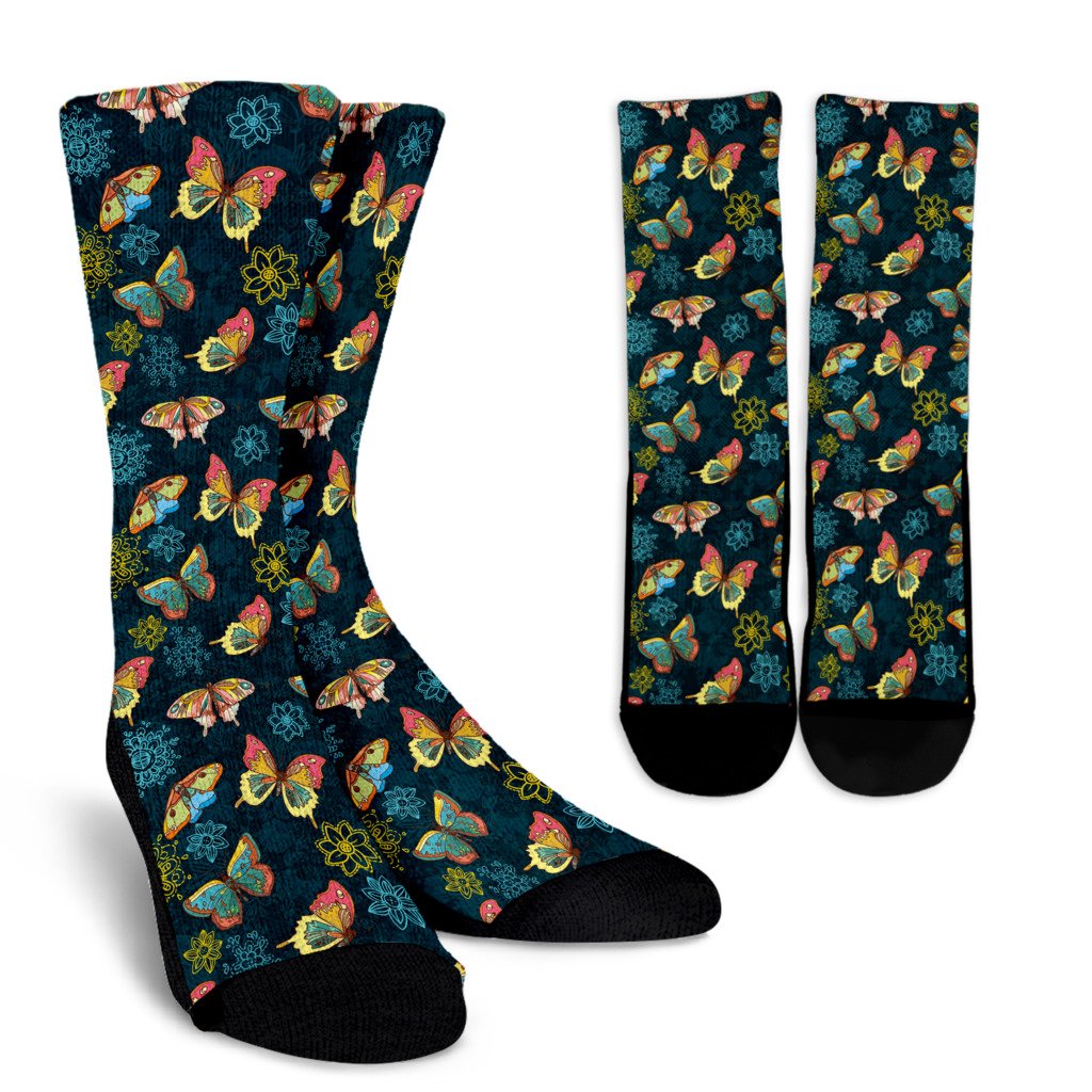 Butterfly Hand Draw Print Pattern Crew Socks
