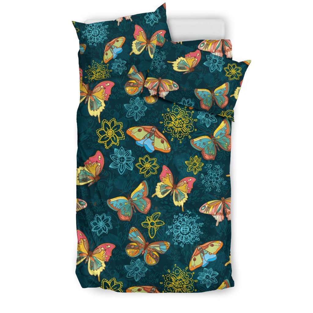 Butterfly Hand Draw Print Pattern Duvet Cover Bedding Set